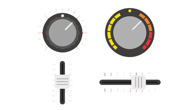 Set of volume knob and slider control vector elements