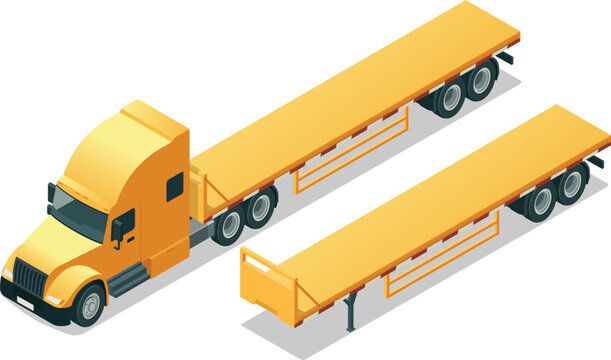 Semi truck with empty flatbed trailer