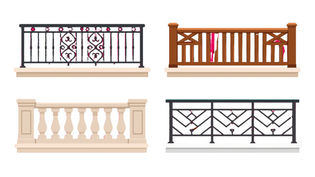 Set of decorative balcony railings and balustrade vector elements
