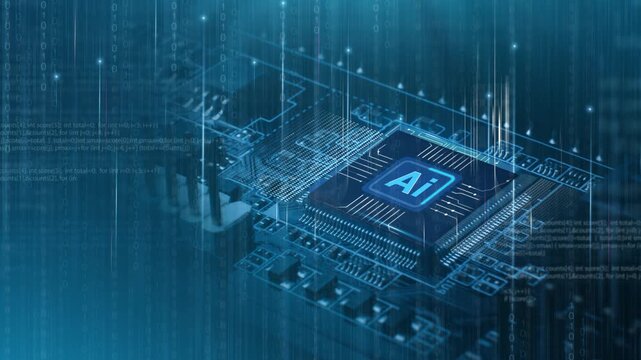 AI control interface and future technology concept. Artificial intelligence chip development, global sci-tech innovation, and advanced cybernetic system.