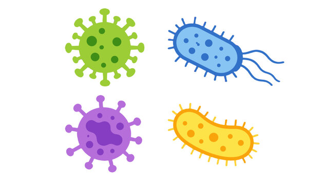 Colorful cartoon virus and bacteria microbe set illustration