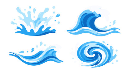 Fototapeta premium Blue water splash and wave set in stylized vector design