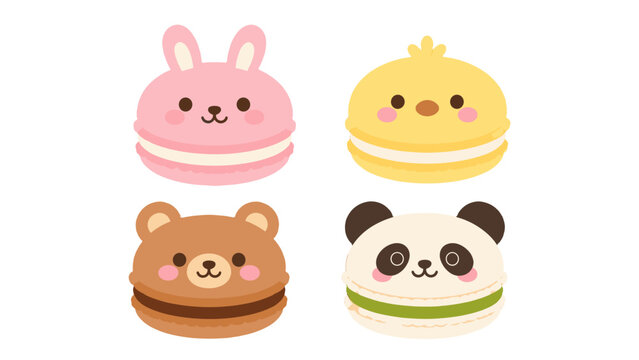 Cute animal macaron set with rabbit chick bear and panda