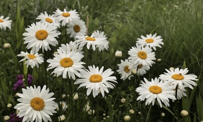 Fototapeta premium A blooming Leucanthemum vulgarein a summer garden