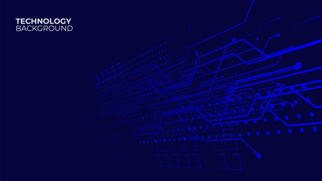 Abstract technology background with circuit board lines and digital data flow. Vector illustration