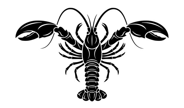 Stylized Lobster Black Silhouette Top View Seafood Vector Illustration on White Background