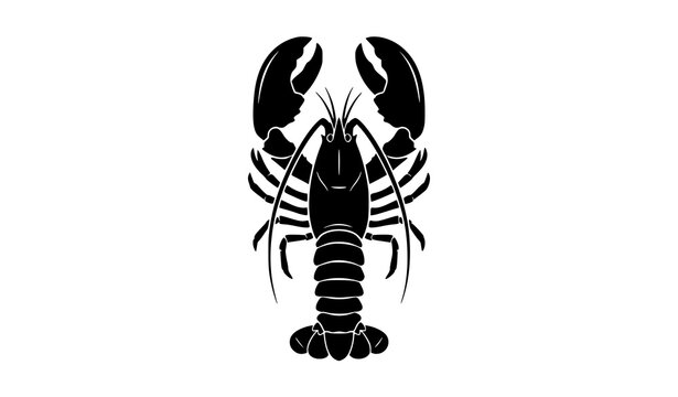 Black Lobster Silhouette Top View Vector Icon Isolated on White Background Seafood Restaurant Symbol