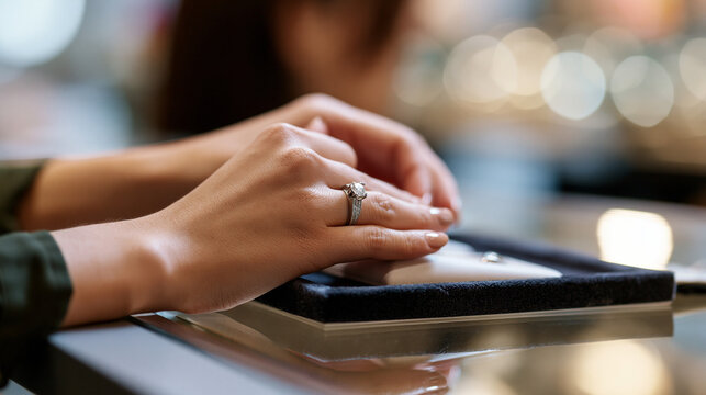 Hands using tablet on table in blurred cafe background