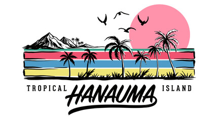 Beach club. Endless summer artwork. Tropical vintage design for t shirt print. Island paradise. Explore more. © rahel lila
