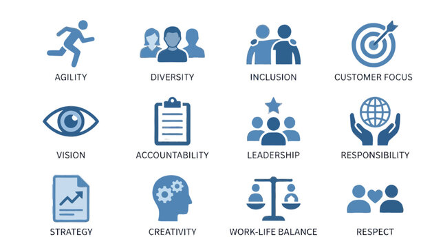 Corporate values and principles infographic icons