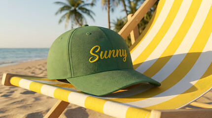 Obraz premium A green cap embroidered with the word 