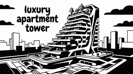 luxury apartment tower architecture with elegant exterior design balconies and premium residential environment representing upscale urban living for commercial vector illustration design © samira