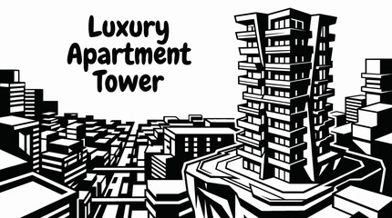 luxury apartment tower architecture with elegant exterior design balconies and premium residential environment representing upscale urban living for commercial vector illustration design © samira