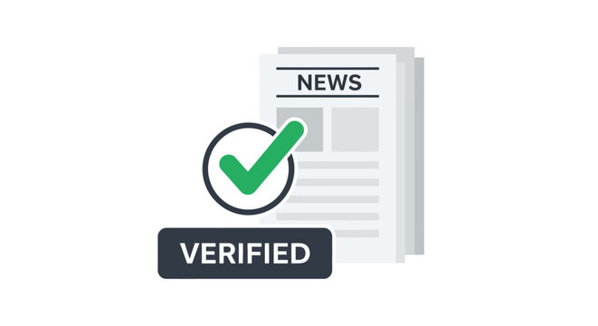 Verified News and Fact Check Concept Icon with Green Checkmark and Newspaper
