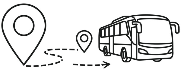 Modern bus travel route navigation icon set with location pin markers art. © MDTAZBIRHOSSAIN