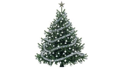 Fototapeta premium Decorated Christmas Tree with Silver Ornaments and Star Topper