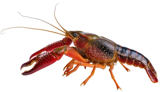 Red swamp crayfish with large claws and antennae