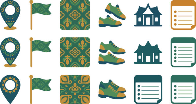 Flat design icons set location flag pattern house and list