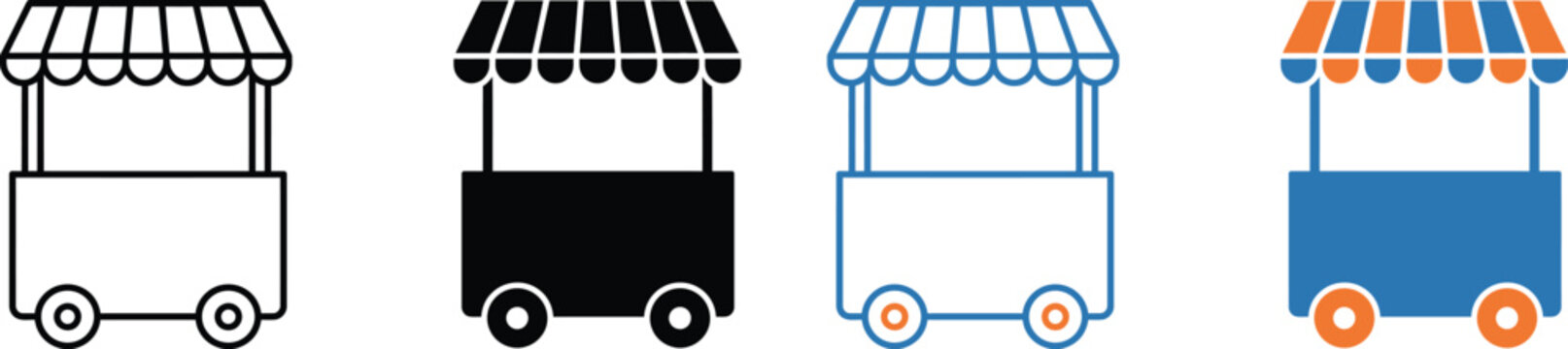 Four food carts with awnings on a transparent background PNG