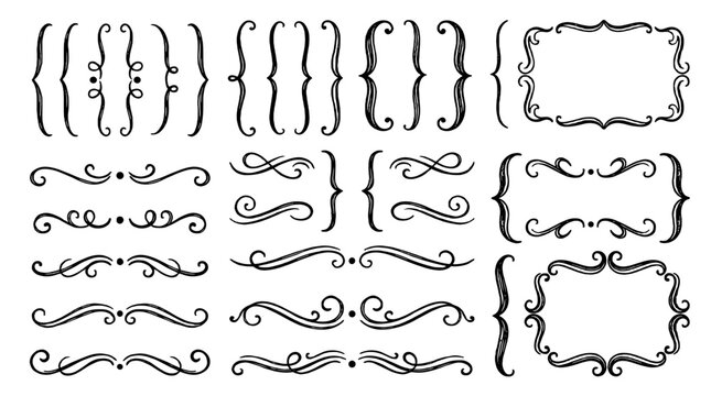 Decorative vintage flourish borders and curly bracket set