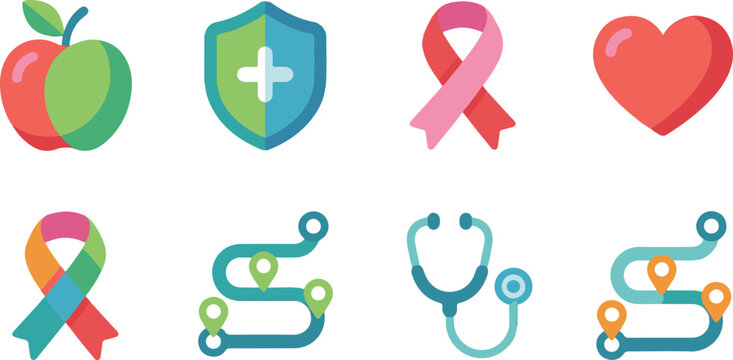 Health and medical icons set flat design