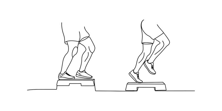 Man's legs stepping up on aerobic stepper, fitness workout exercise