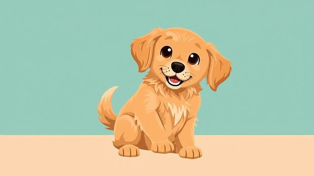 Cute Golden Retriever Puppy Sitting and Waving Adorably