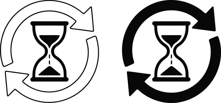 Hourglass with rotating arrows loading progress vector illustration.