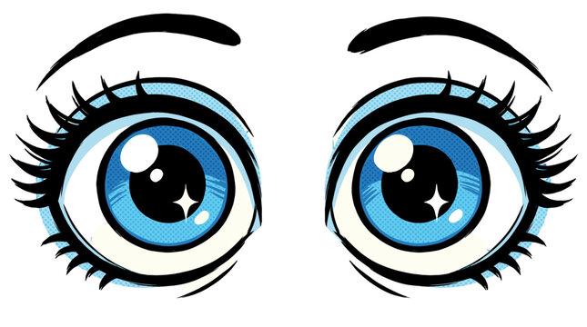 Wide blue cartoon eyes with long eyelashes vector illustration