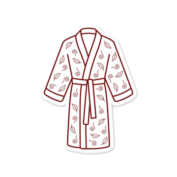 A line art illustration of a robe with a minimalist leaf and spiral pattern, representing a cozy mood for international self care day