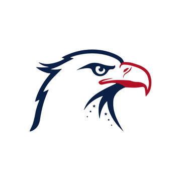 Minimalist digital illustration of a stylized eagle head profile symbolizing American patriotism
