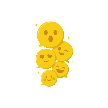 A cluster of expressive yellow speech bubble emojis used for digital communication and online messaging