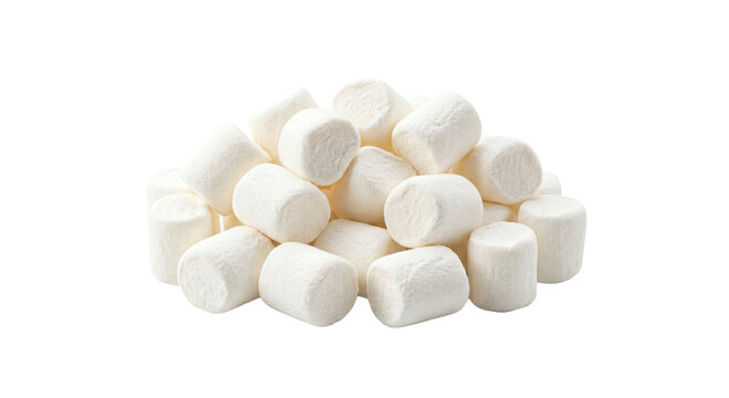 A pile of fluffy white marshmallows on a clean white background