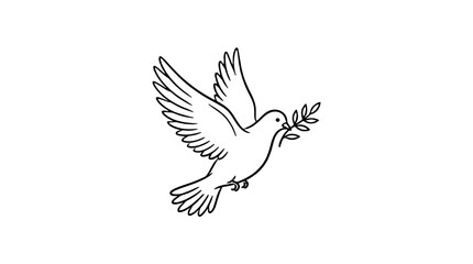 Fototapeta premium Flying dove carrying olive branch line art vector illustration