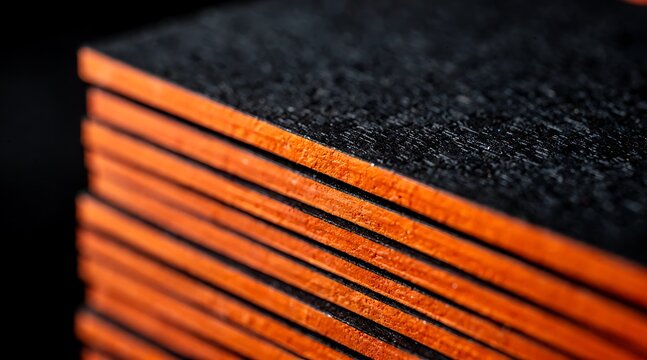 Stack of black textured abrasive pads with vibrant orange edges.