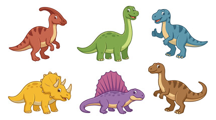 Obraz premium Cartoon dinosaur characters set isolated on white background