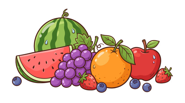 Colorful assorted fruit vector illustration on white background