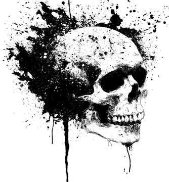 Abstract Skull Exploding with Black Ink Splatter