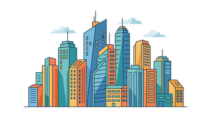 Fototapeta premium Modern Cityscape Skyline Illustration with Colorful Skyscrapers