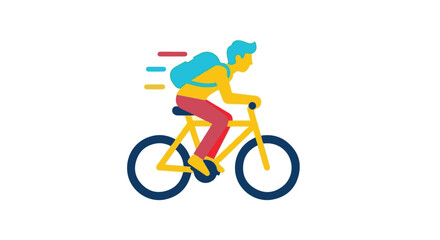 Fototapeta premium Young adult riding bicycle with backpack outdoors in motion, urban commute lifestyle