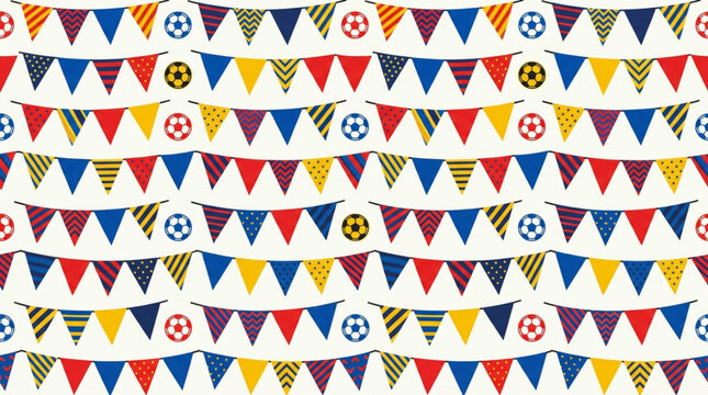 Flag Bunting and Soccer Ball Seamless Pattern