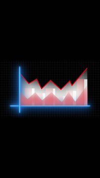 Falling bar graph shows a sharp downward trend line. The falling bar graph indicates a loss or market decline. Falling bar graph animation for economic and risk analysis.