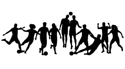 Obraz premium Silhouette group of people playing soccer isolated on transparent background, Vector