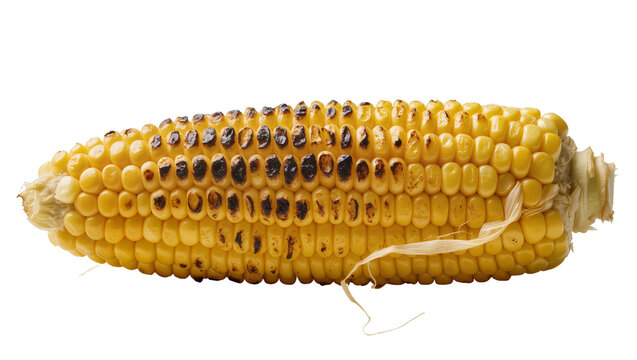 Grilled corn on the cob with charred kernels and silk