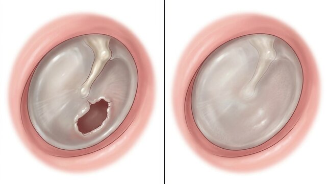 Tympanic membrane perforation comparison: healthy versus damaged eardrum