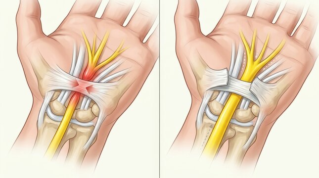 Carpal tunnel syndrome comparison: before and after surgical release of the median nerve