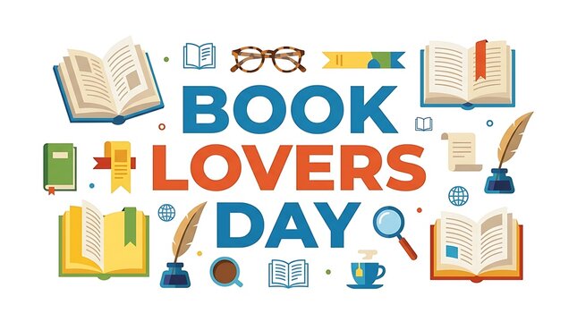 Book Lovers Day, reading celebration, literary icons, colorful graphics