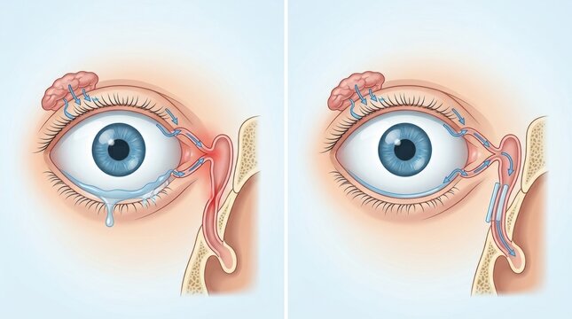 Diagram illustrating the lacrimal system and tear drainage pathways in the eye