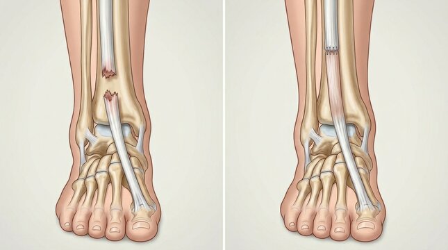 Anatomy of a fractured tibia and fibula before and after surgical repair