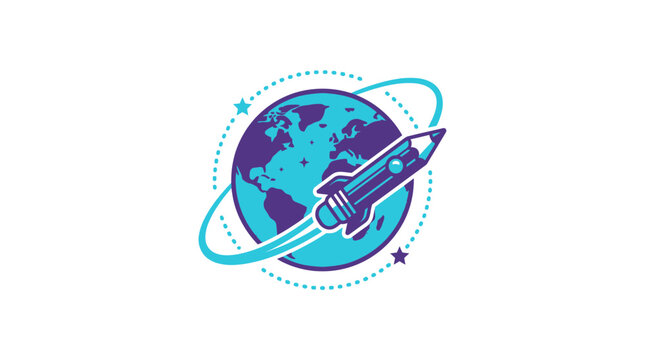 Rocket Launching Around Earth Globe, Concept of Innovation and Space Exploration